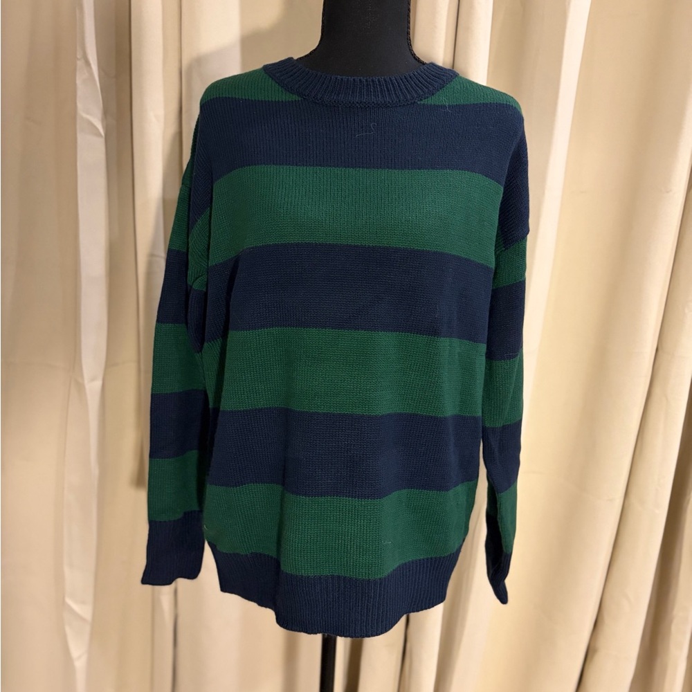 SHEIN Men's Crewneck Sweater in Green and Blue Stripes